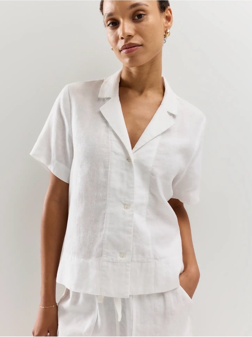 Quince 100% European Linen Short Sleeve Shirt – White